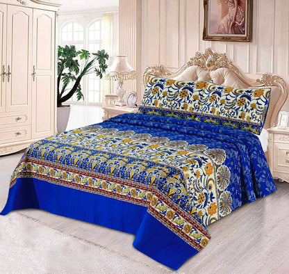 Oliver blue -Premium Cotton Bed Sheet Set