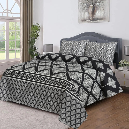 Black Leaves- King Size 3 pcs Bed Sheet Set