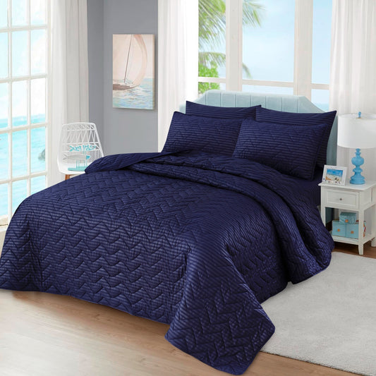 BLUE STRIPE Plain- Summer Bedspread Set (Light Filling)