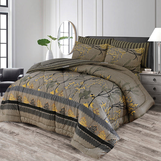 GREY LEAVES - 6PCS WINTER RAZAI/QUILT SET (HEAVY FILLING)