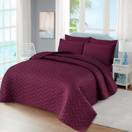 MAROON STRIPE Plain- Summer Bedspread Set (Light Filling)