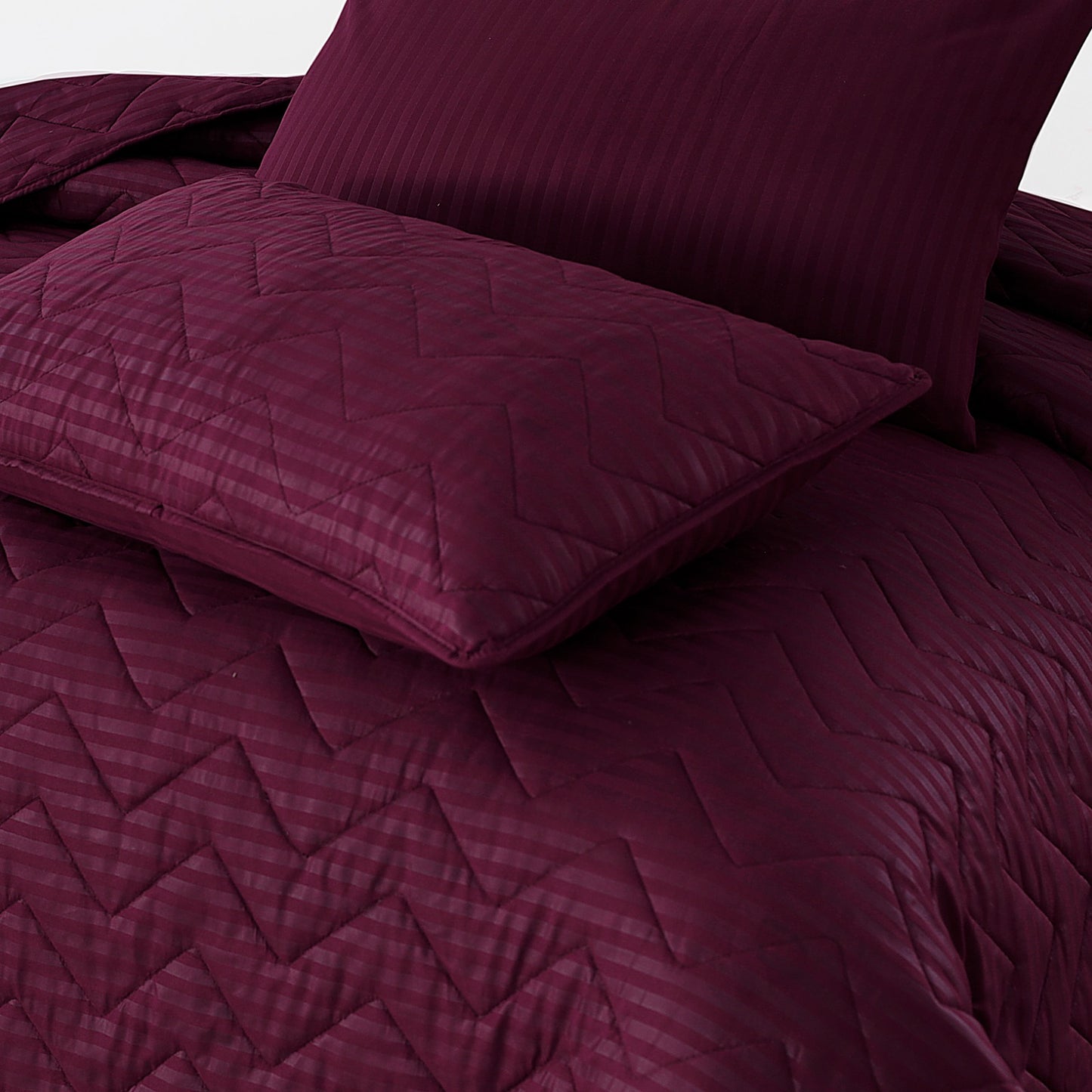 MAROON STRIPE Plain- Summer Bedspread Set (Light Filling)