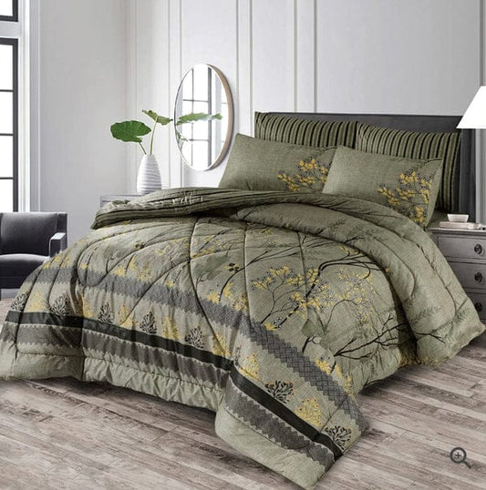 GREY  LEAVES -WINTER 6PCS RAZAI/QUILT SET