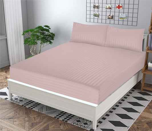 Pink Stripe- 3PCS KING FITTED BEDHSEET