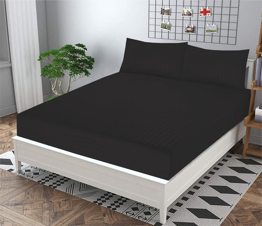 Black Stripe- 3PCS KING FITTED BEDHSEET