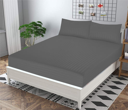 Charcoal Stripe- 3PCS KING FITTED BEDHSEET