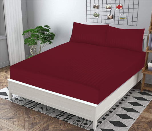 Maroon Stripe- 3PCS KING FITTED BEDHSEET