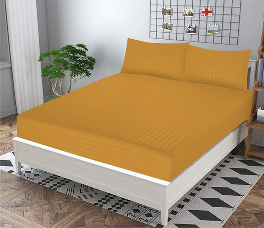 Mustard Stripe- 3PCS KING FITTED BEDHSEET