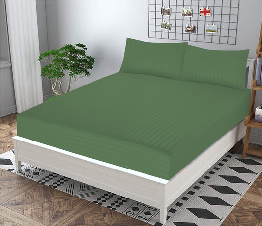 Green Stripe- 3PCS KING FITTED BEDHSEET