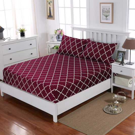 Maroon- 3PCS KING FITTED BEDHSEET