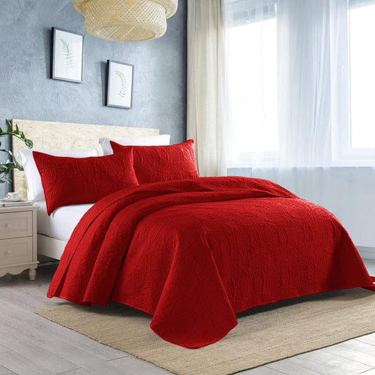 RED Plain- Summer BEDSPREAD Set (Light Filling)