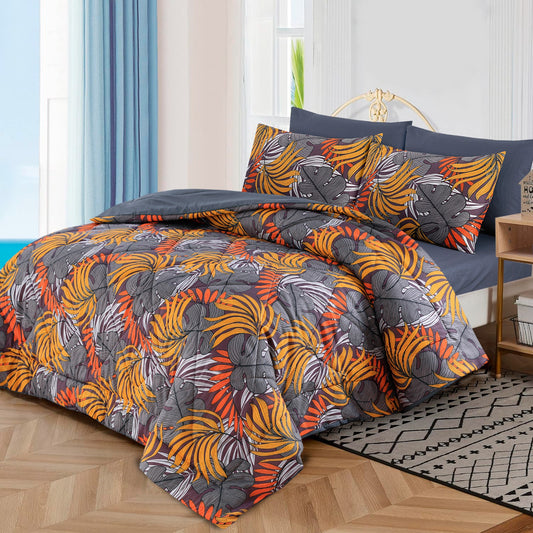 Grey Palm -8pcs Summer Comforter Set (Light Filling)