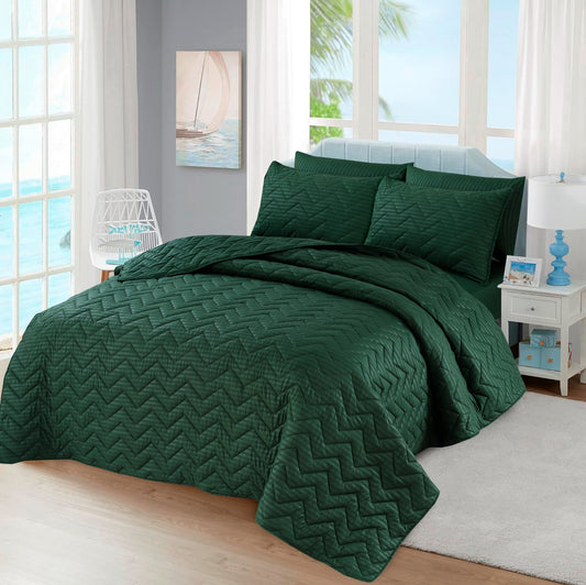 Green STRIPE Plain- Summer Bedspread Set (Light Filling)