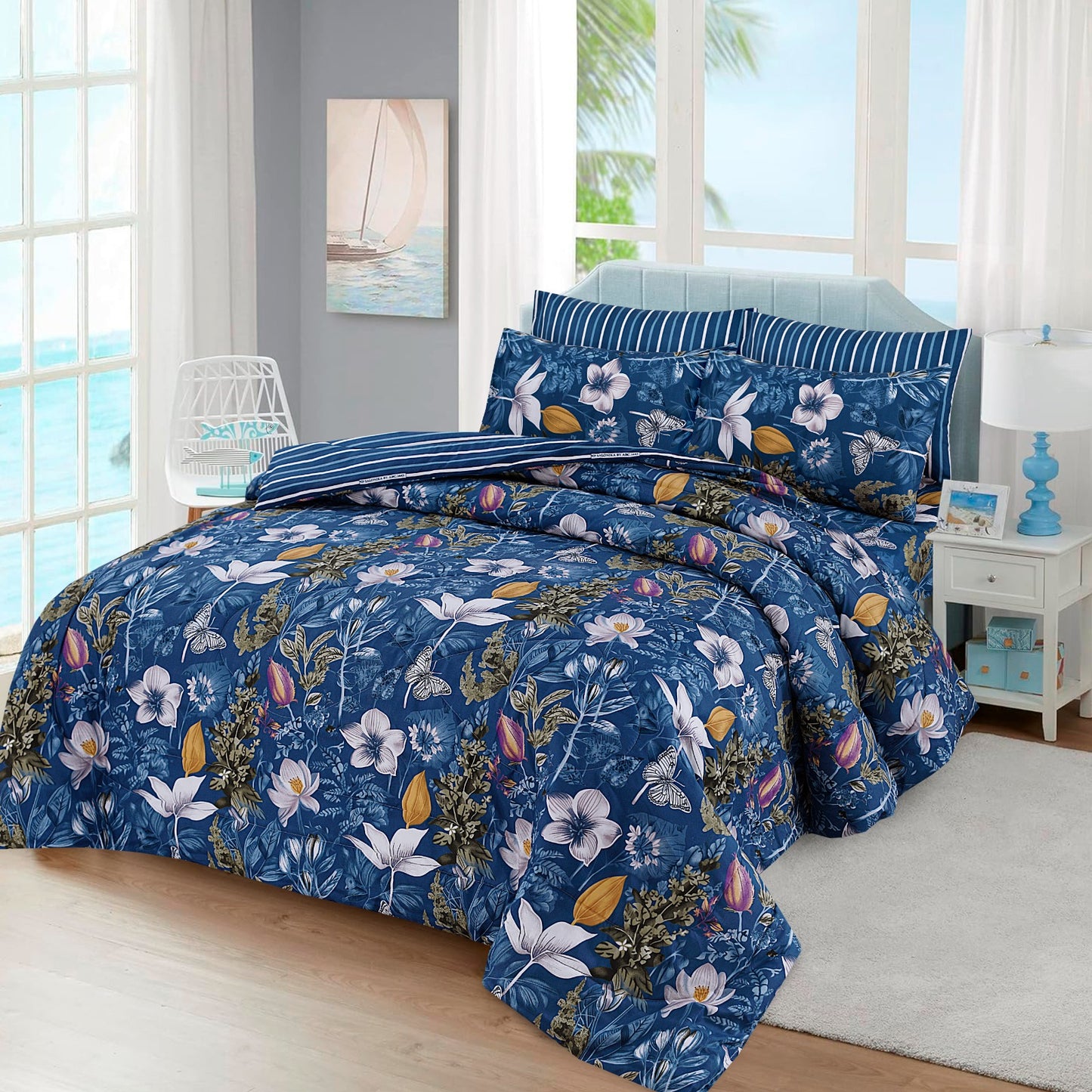 BLue Tulip- Premium Pure Cotton 6pcs Comforter Set