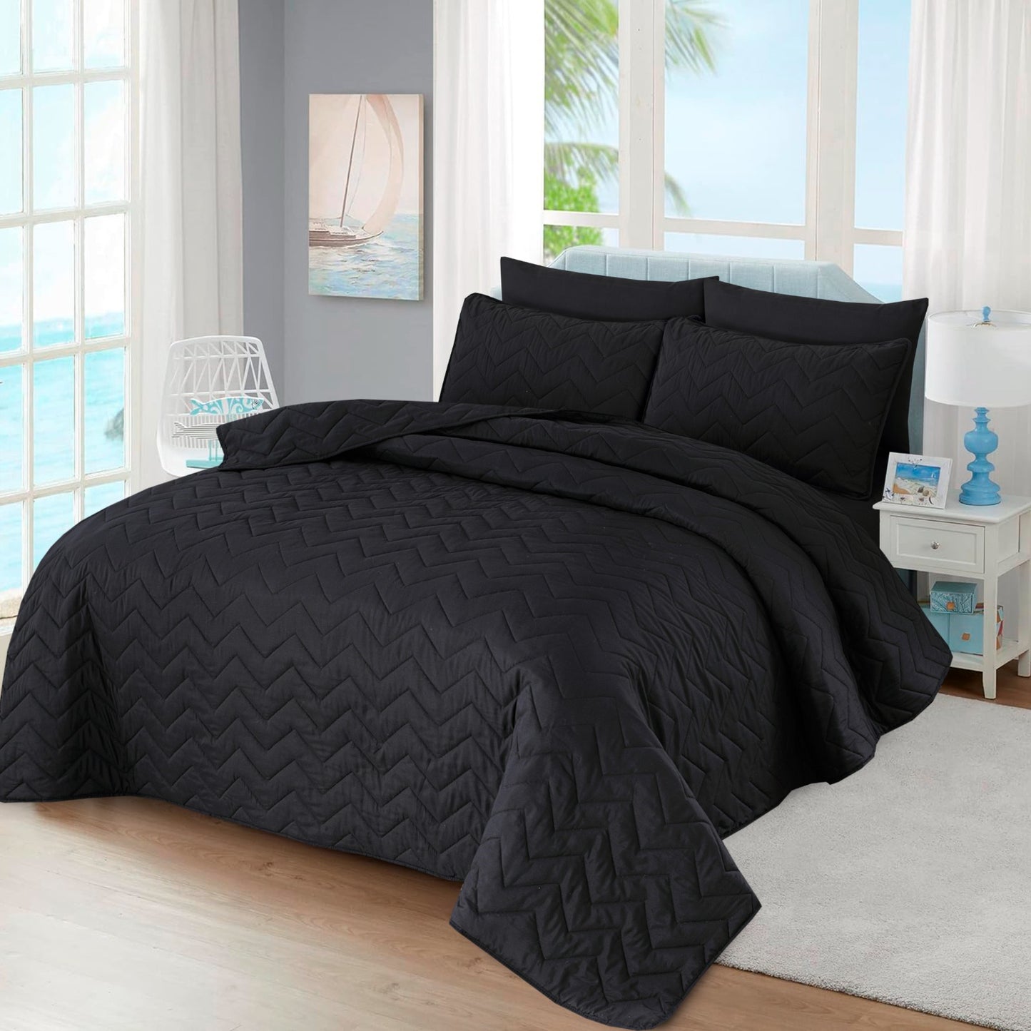 BLACK Plain- Summer Comforter Set (Light Filling)