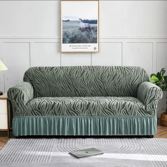 Luxury Zebra Velvet Palachi Sofa Cover - Light Green