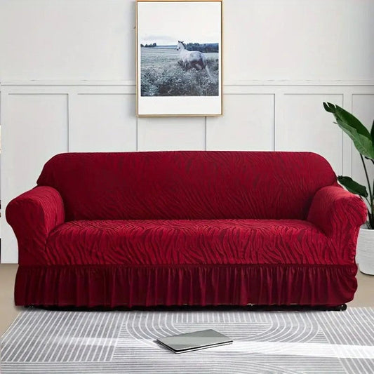 Luxury Zebra Velvet Palachi Sofa Cover - Maroon