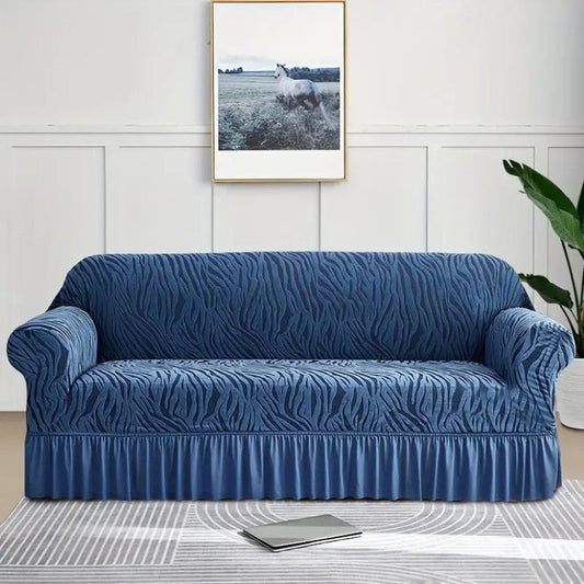 Luxury Zebra Velvet Palachi Sofa Cover - Blue