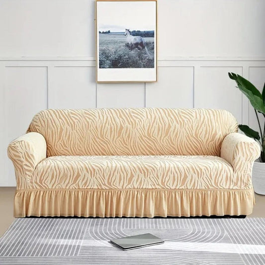 Luxury Zebra Velvet Palachi Sofa Cover - Pearl Off White