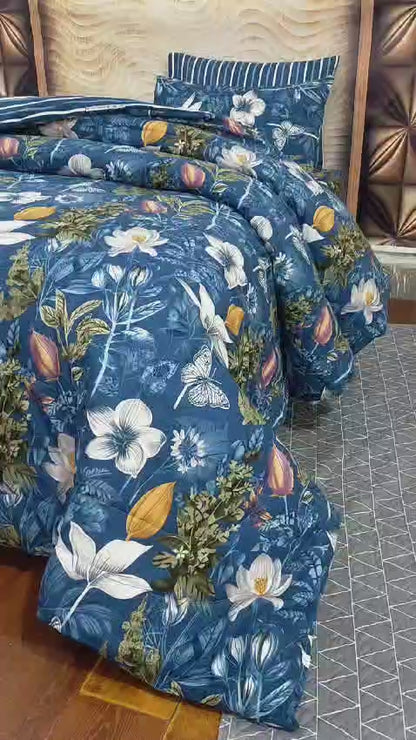 BLue Tulip- Premium Pure Cotton 6pcs Comforter Set